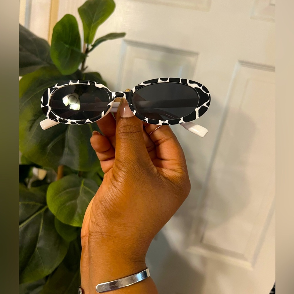 1pc Fashionable Cow Printed Oval Frame Y2K Unisex Oversized Fashion Glasses - Picture 5 of 7